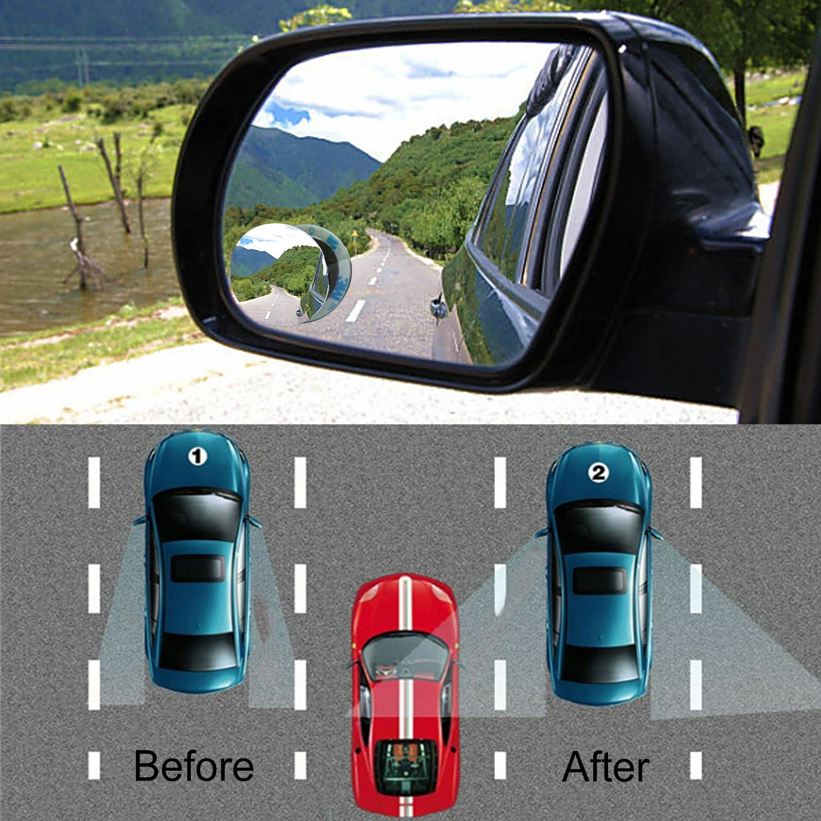 1Pair Auto Car Rear View Mirror 360Â° Wide Angle Convex Blind Spot Adjustable 2pc