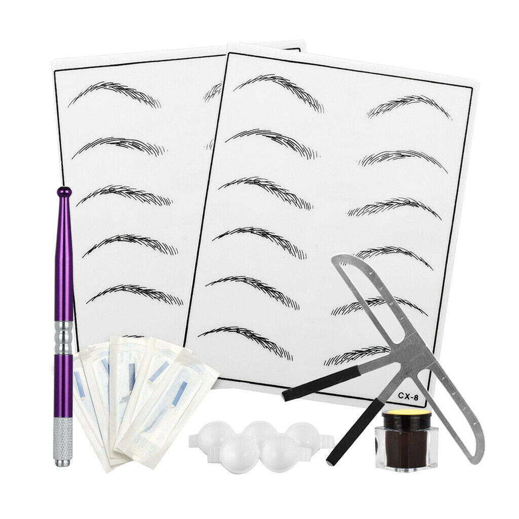 Microblading Permanent Eyebrow Tattoo Ruler Needles Pen Ink Pigment Kit Set