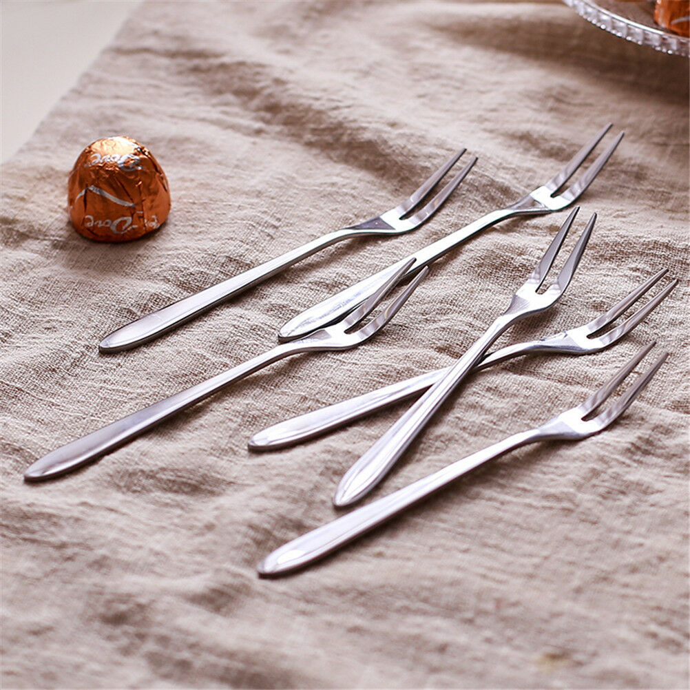 6pcs creative stainless steel fruit sign two tooth fork cake dessert for.l8