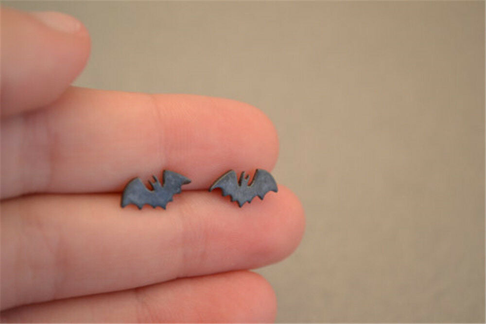 Mini Black Punk Gothic Bat Batman Ear Studs Earring Halloween Women Jewelry Gift