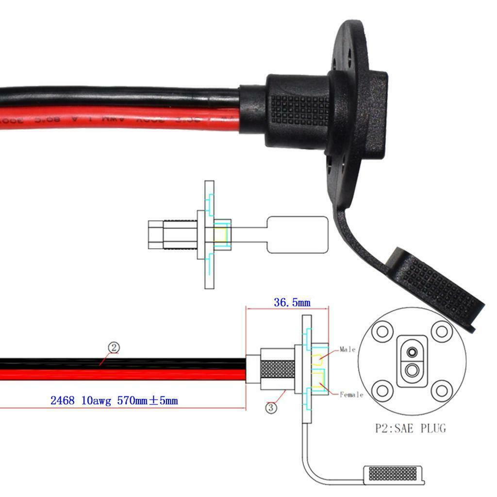 10AWG  Sidewall SAE Plug Socket Cable for Motorcycle Generator Battery Charge