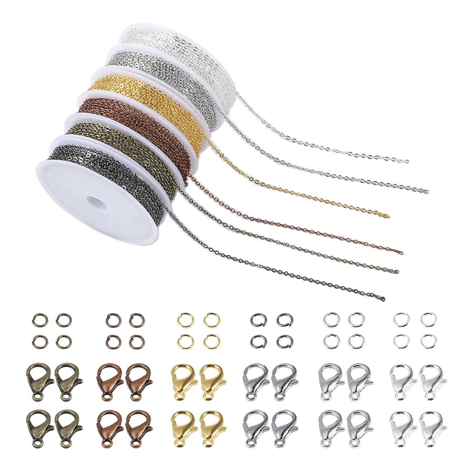 Iron Cable Chain Link 60 Lobster Clasps Jump Rings for DIY Necklace Craft