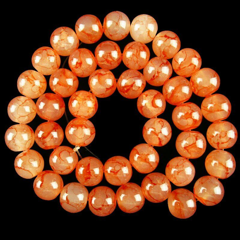 1Strand 10mm Orange Fire/Dragon Veins Agate Ball Loose Bead 15.5 inch A-552TZ