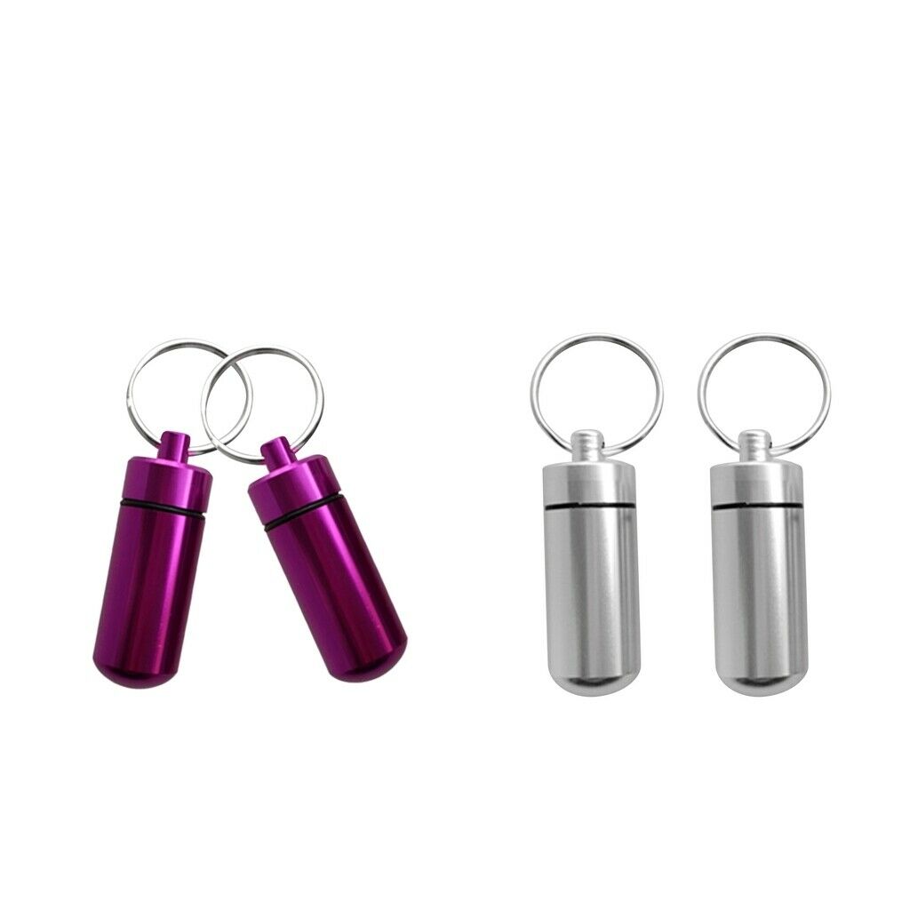 4pcs Aluminium Alloy Pill Waterproof Key Ring Container Multi-purpose 48x17mm