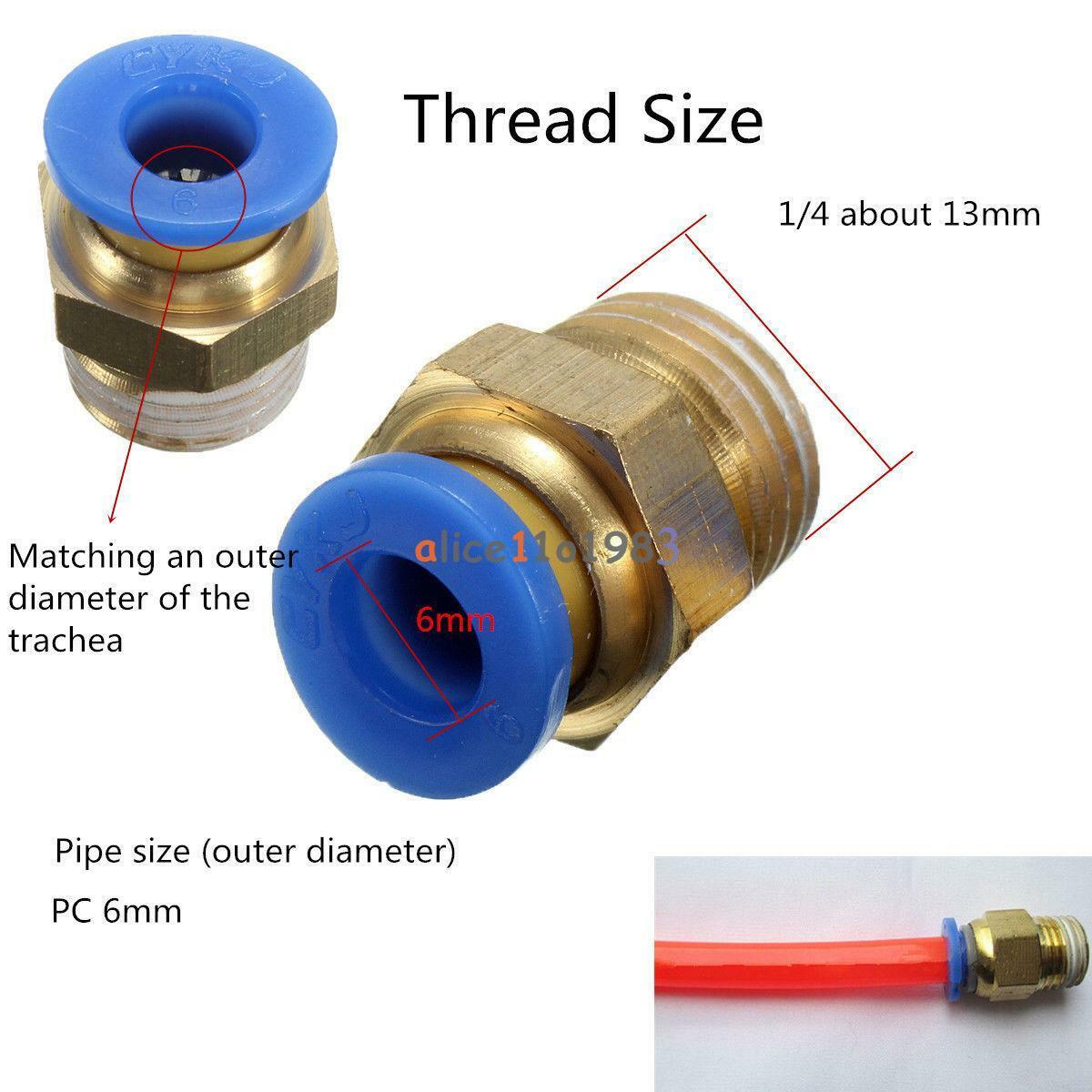1PC 1/4" 6mm One Push To Connect Fitting Straight Male Connector BSP Thread