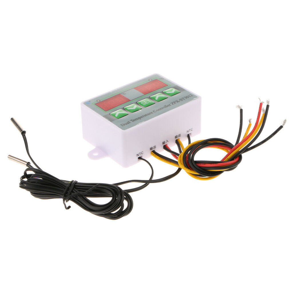 12V Dual Digital Temperature Controller Thermostat With 2Pcs Sensor Probe