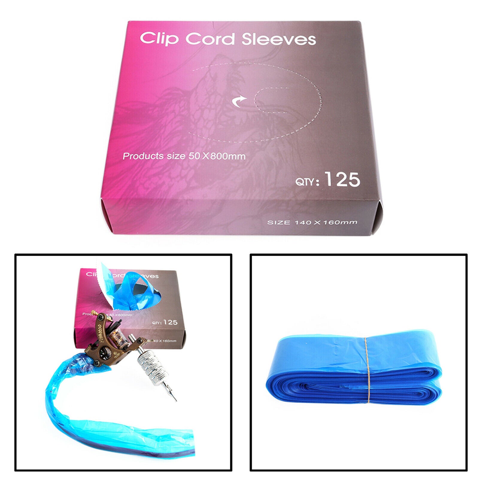 Blue Disposable 125pcs Tattoo Machine Clip Cord Sleeves Cover Bags Supply  BS5