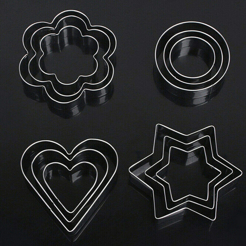 12pcs Cookie Biscuit Cutters Round Star Heart Flower Shape Molds DIY Cake.l8