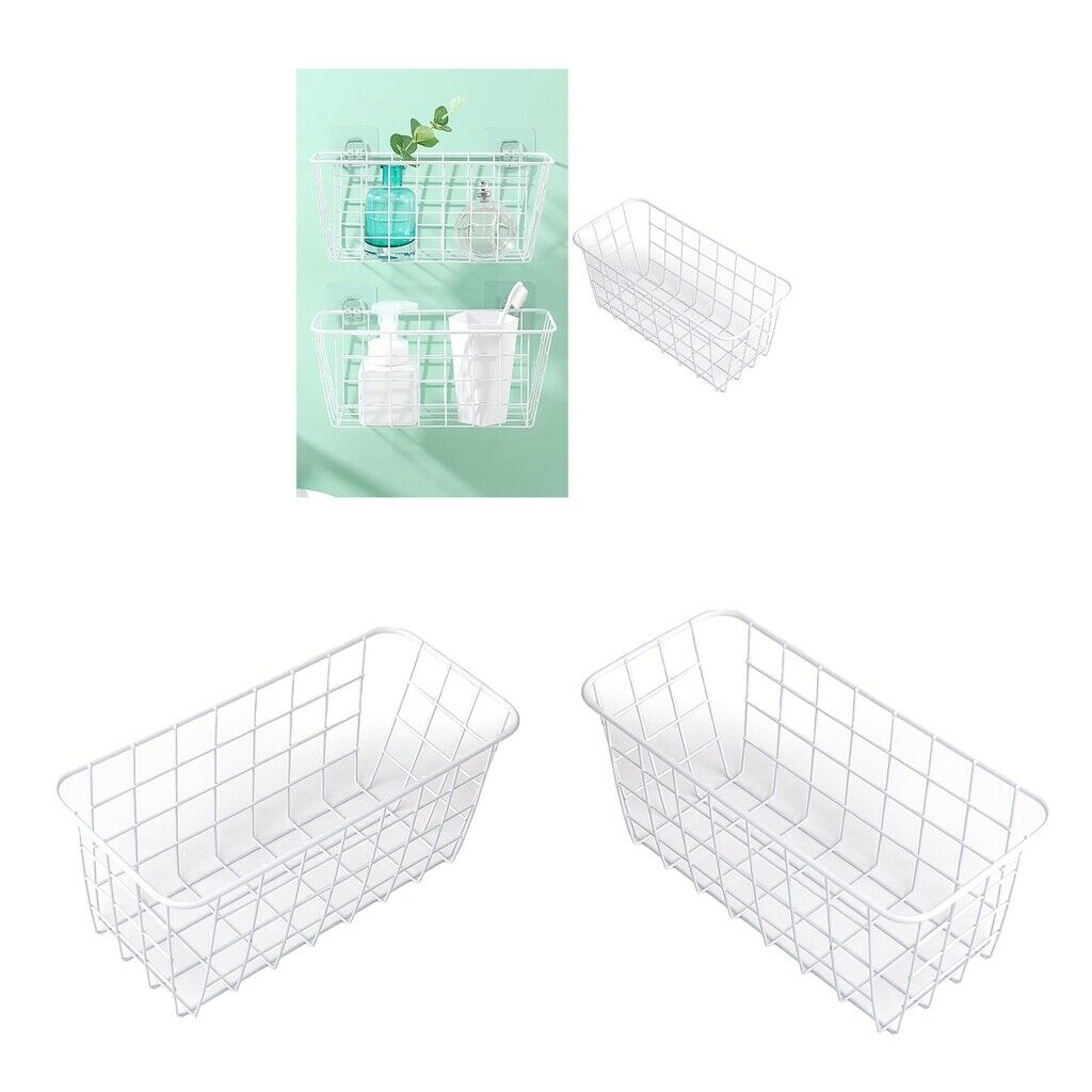 Set of 2 Metal Bathroom Basket Display Storage Shelf Pantry Kitchen White