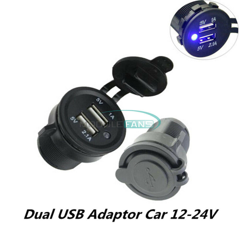 Dual USB Port Car Charger Power Adaptor Splitter Cigarette Lighter Socket 12-24V