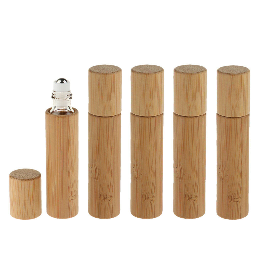 5pcs 10ml Natural Bamboo Refillable Empty Essential Oil Cosmetic Liquids Roll On