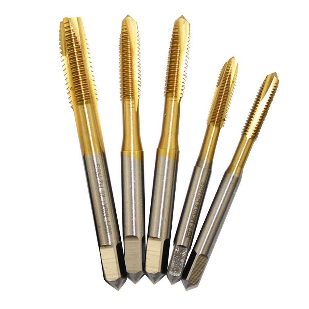 5pcs M3-M8 Spiral Groove Taps Titanium Coating Hand Tap Drill Thread Plug @