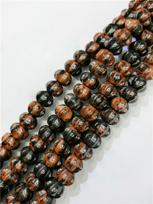 1 Strand 12x8mm Natural Mahogany Obsidian Pumpkin Spacer Loose Beads 15.5" HH144
