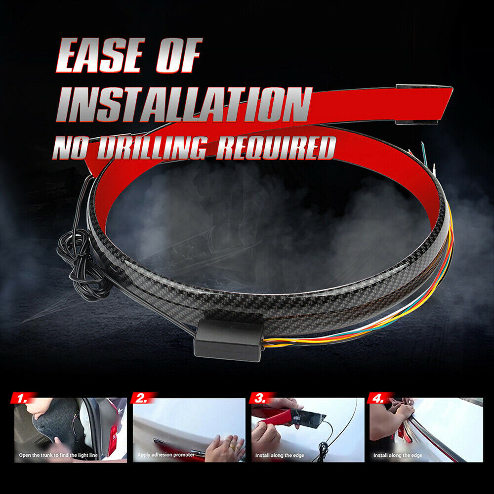 Car Carbon Fiber LED Tail Brake Light Car Rear Trunk Roof Spoiler Lip Tail Lid