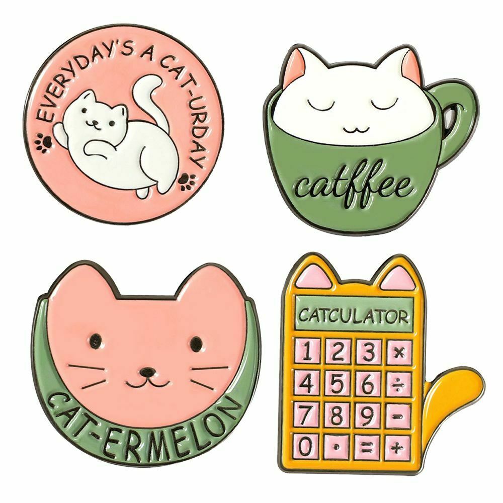 Hats Cloths Cat Coffee Cup Cartoon Brooch Enamel Pin Backpack DIY Decoration
