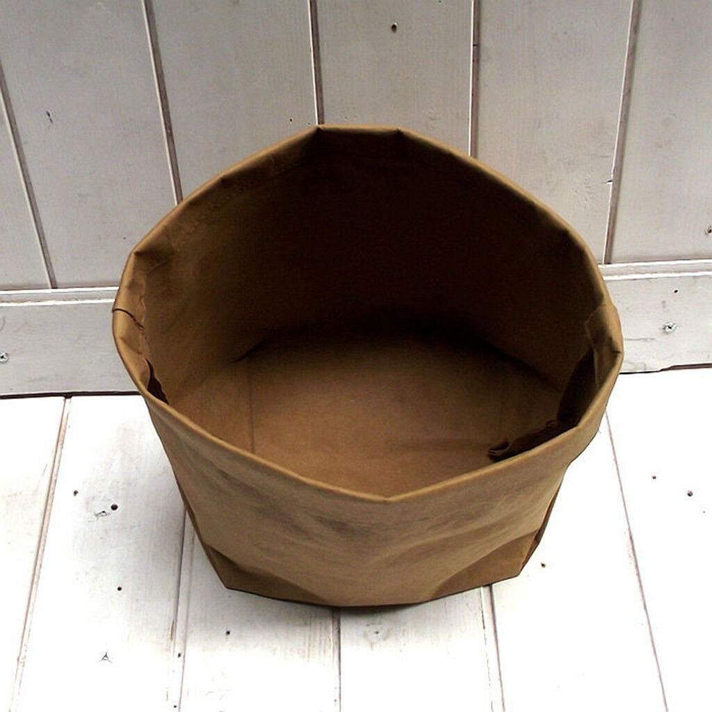 Washable Kraft Paper Bag Home Desk Plant Flowers Pot Holder Pouch Bags M