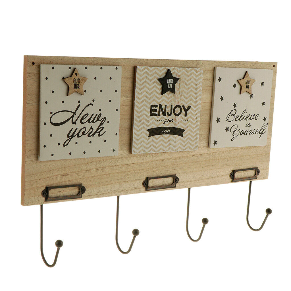 Solid Wooden Wall Mounted Coat Rack Rail Cast Iron Hat Hook Keys Hook Hanger for