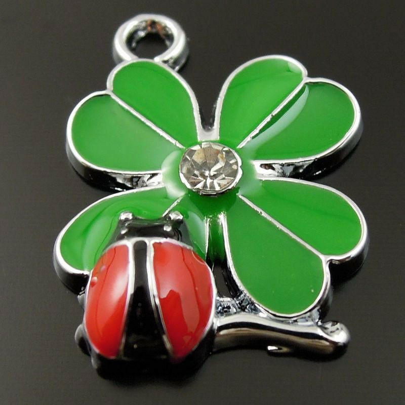 10pcs/pack Green&Red Alloy Enamel Ladybug Insect Charm For Necklace Pendants DIY