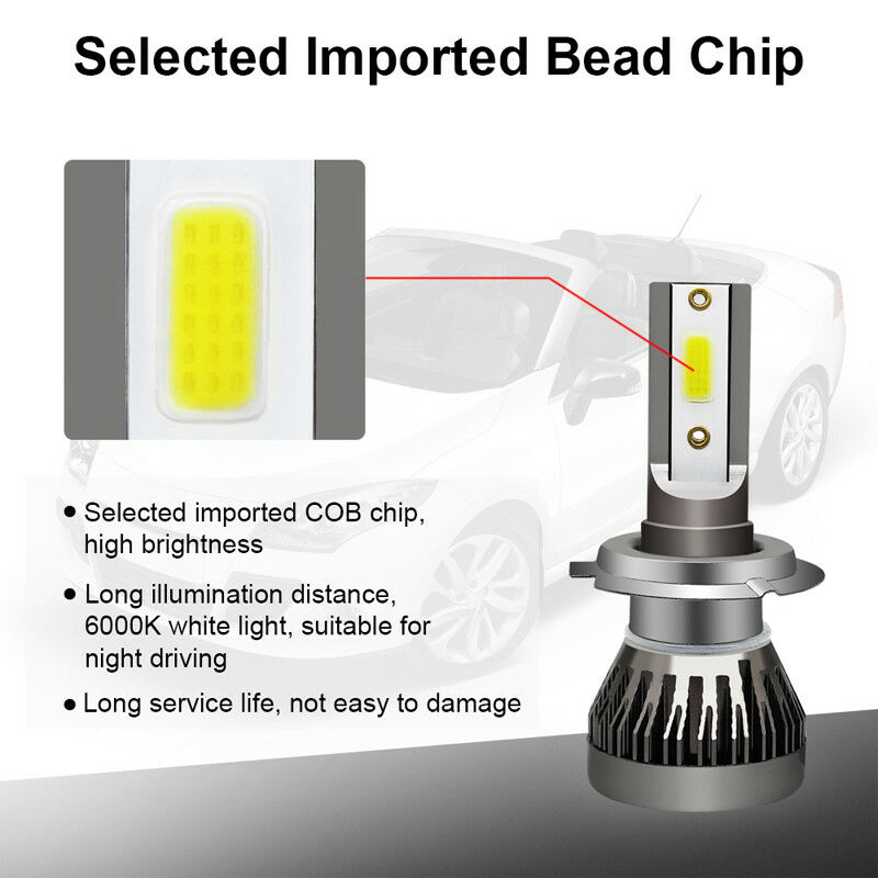 2PCS H7 1500W 225000LM COB LED Headlight Kit 6000K White High Power Bulb Lamps