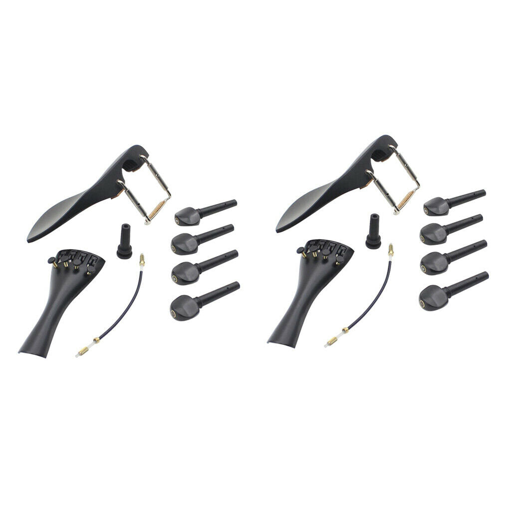 2 Set of 4/4 Violin Chinrest Tuning Pegs Tailpiece Tail Nail Tail Gut Set