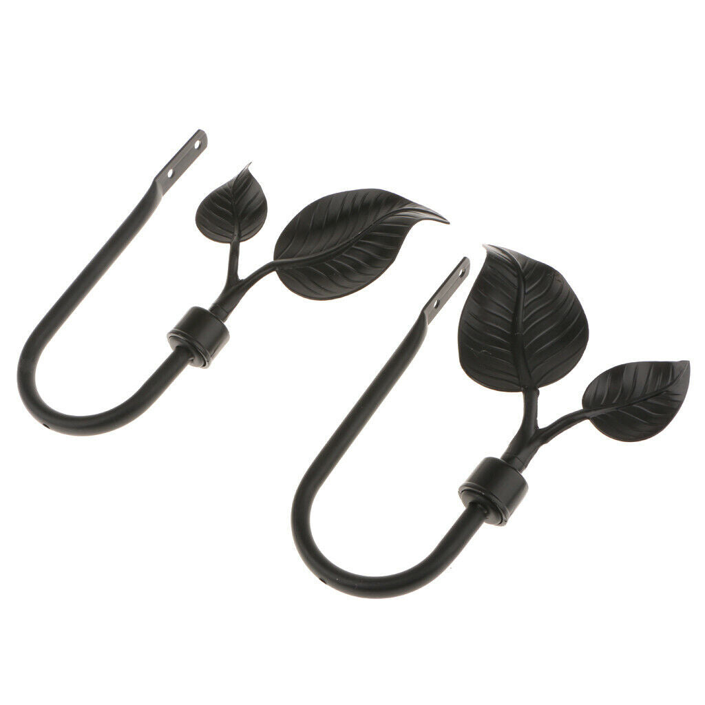 2x Strong Metal Leaf Curtain Drapery Hooks Window Tieback Hanger Black