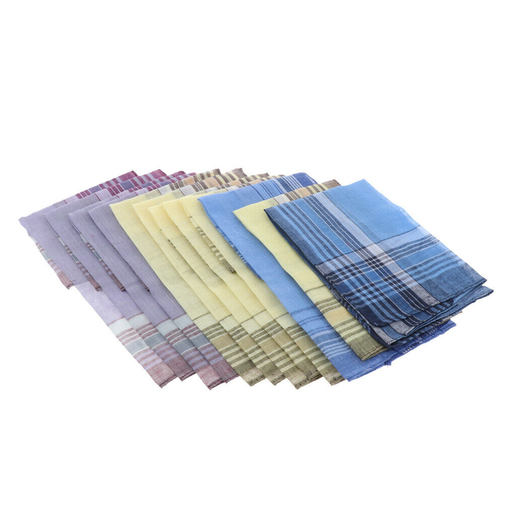 48Packs Men's Fashion Plaid 100% Cotton Handkerchiefs Decorative Suits Hanky