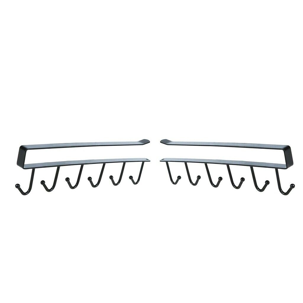 2Pcs Black 6 Hook Under Shelf Cabinet Rack Mug Tea Cup Holder Storage