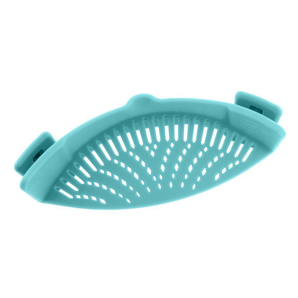 Household Silicone Food Pan Clip Strainer Pot Drainer Drain Rack Light Blue