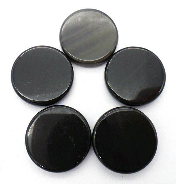 5Pcs 25x6mm Black Obsidian 7 Chakra Symbol Healing Reiki Stone Decor HH7690