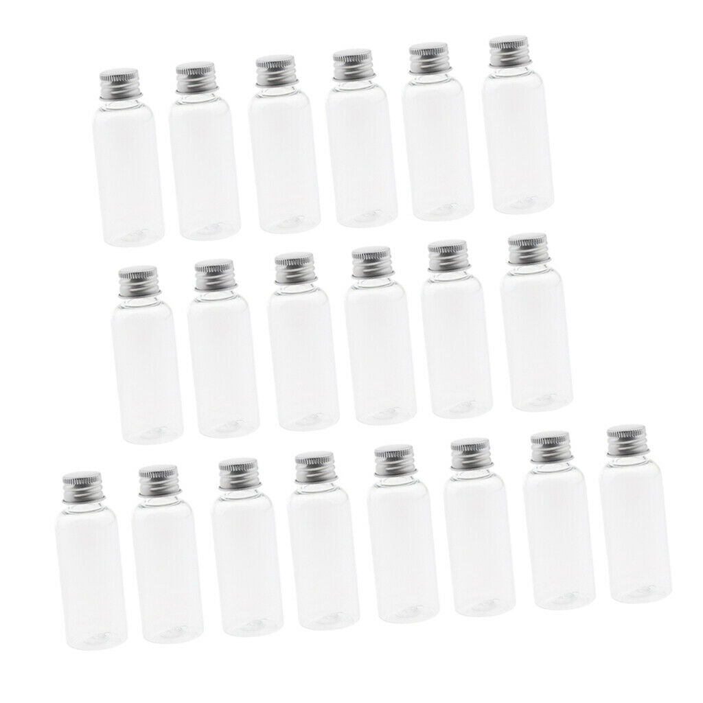 20Pcs 50ml Clear Plastic Bottle Aluminum   Condiment Lotion Storage Vials