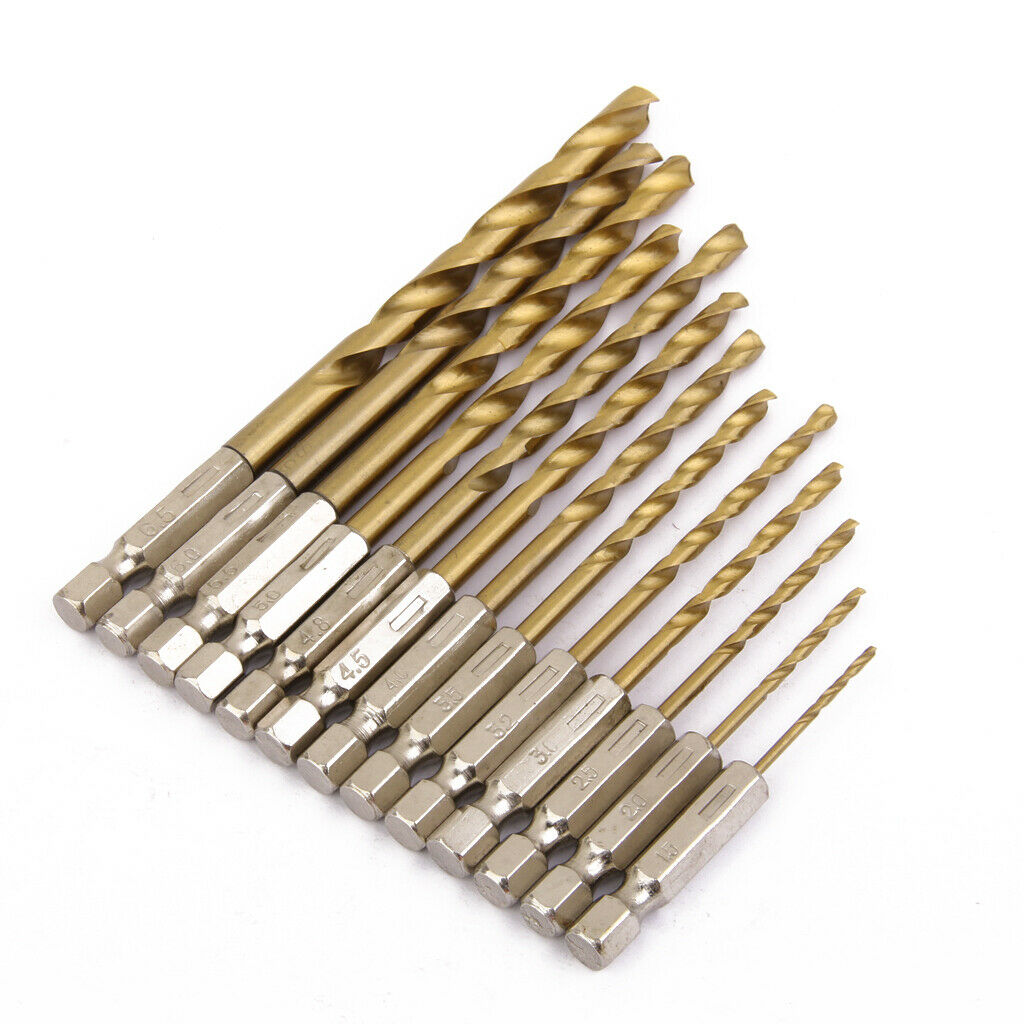 13PC HSS HIGH SPEED STEEL TITANIUM COATED TWIST DRILL BIT SET 1/4" HEX SHANK