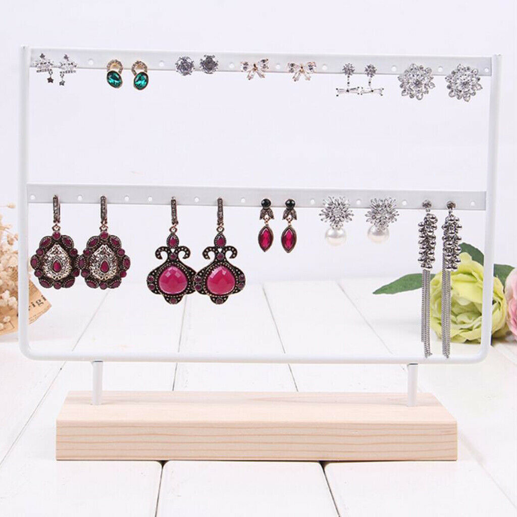 Iron Rack Earrings Rack for Earrings Ring Organizer Wood Base Large White