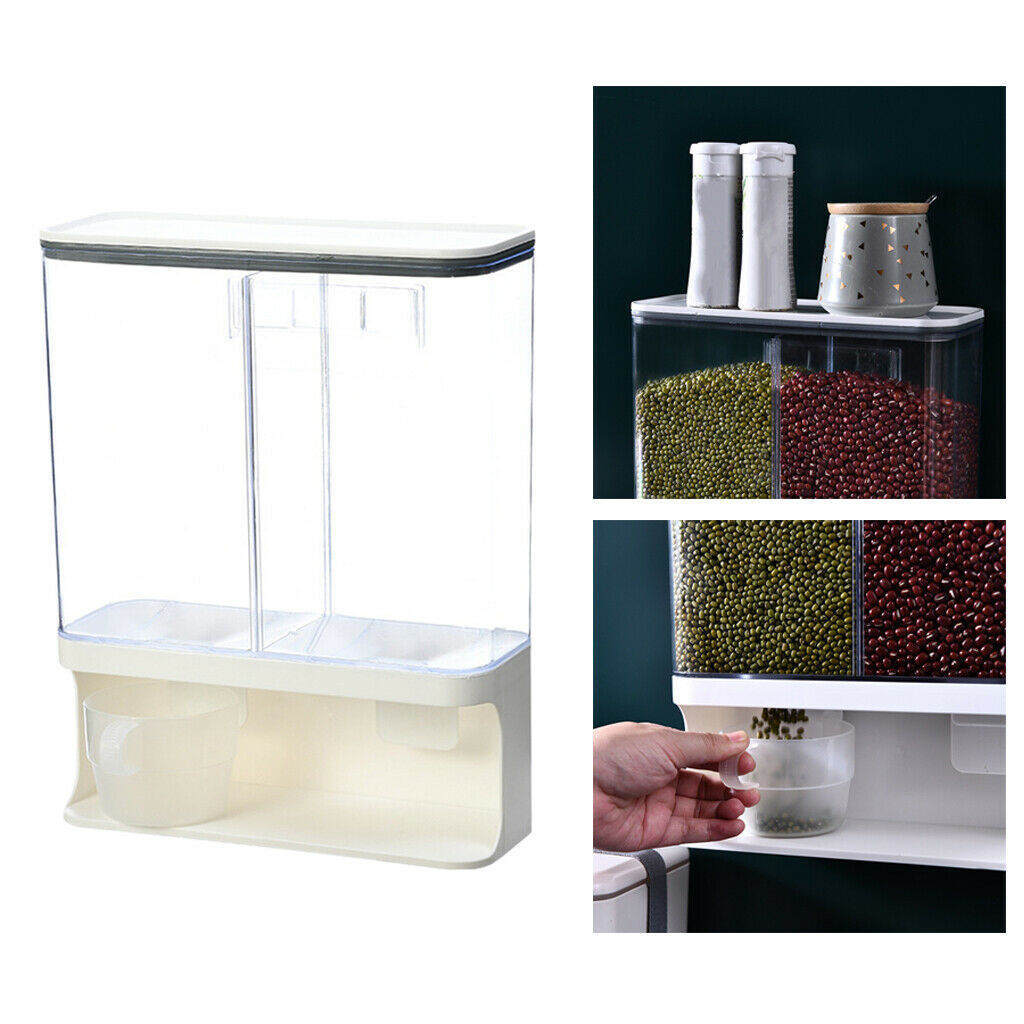 2X Bucket Container Dry Food Dispenser Kitchen Countertop Wall Mounted 3000ML