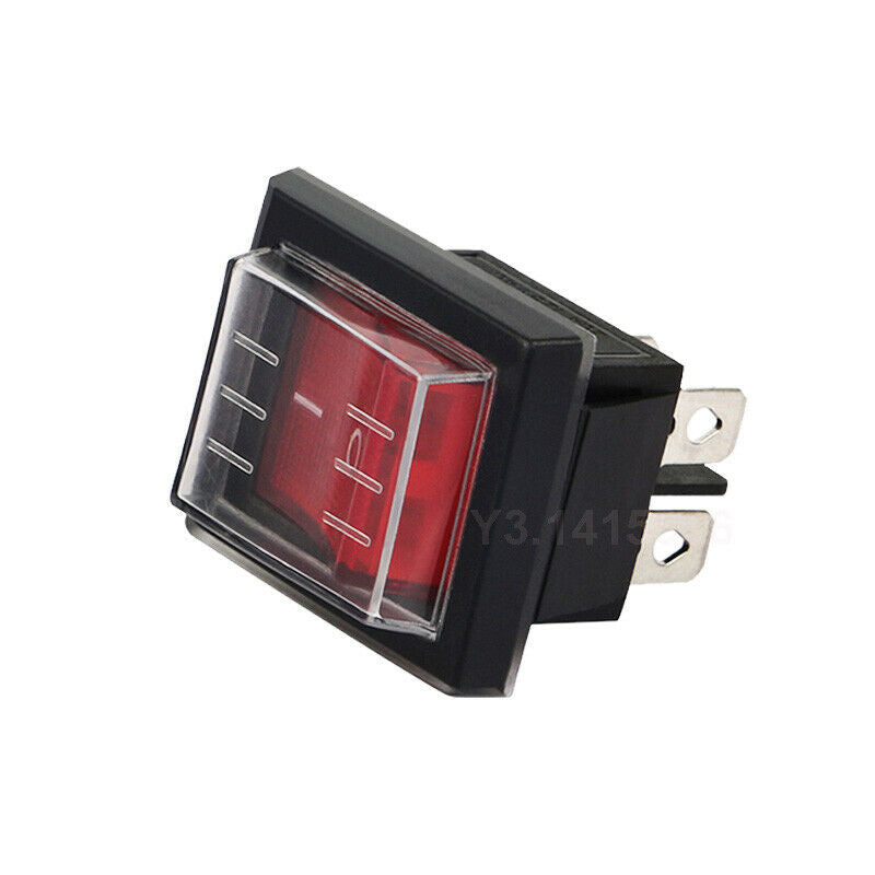 Waterproof Rocker Boat Switch AC 250V/15A 125V/20A Red Light DPST ON-OFF 4Pin