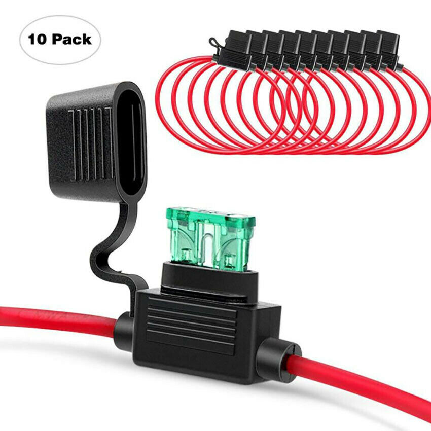 10PC 14 Gauge In-line ATC/ATO Fuse Holder 30 AMP Blade Fuse Cover 12V