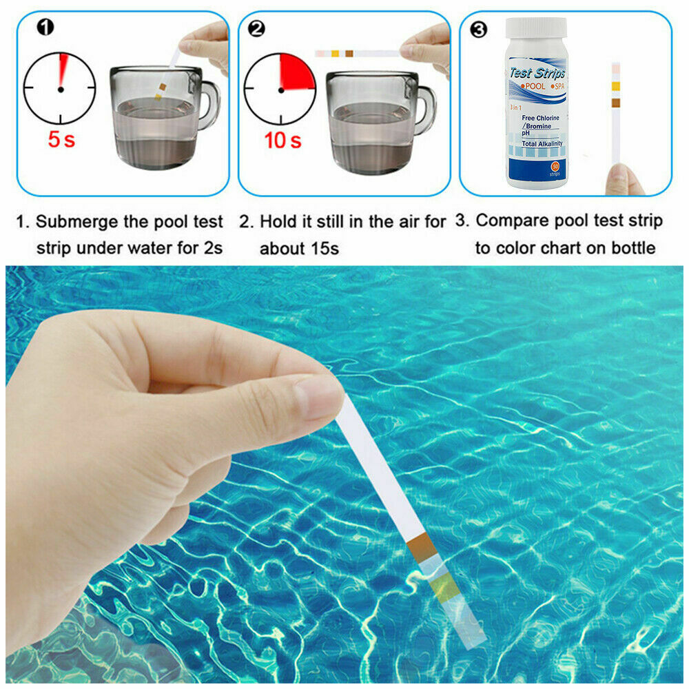100Pcs PH Chlorine Dip Test Strips Hot Tub SPA Swimming Pool Tester Paper US ~