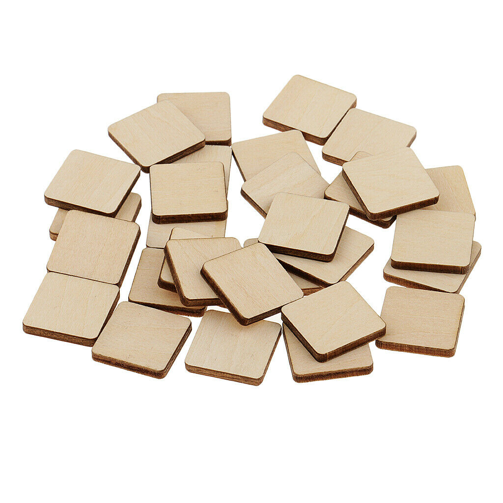30x Square MDF Unfinished Wood Plaque for DIY Art Craft Pyrography, 20x20mm