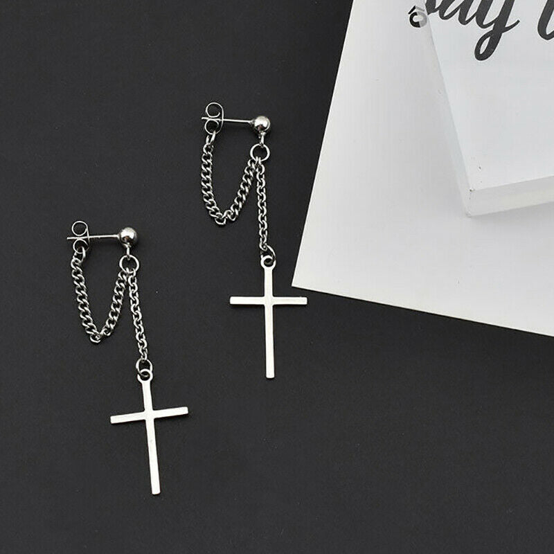 Unisex Stainless Steel Crosses Earrings for Women Gothic Rock Style Jewelry G Qx