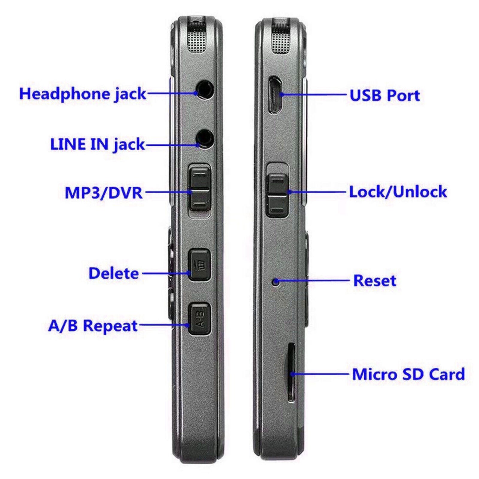 Rechargeable LCD Digital Audio Sound Voice Recorder Dictaphone MP3 Player