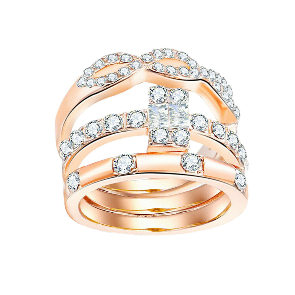 3 Set of Diamond Rings Simple Cubic Inlaid Zirconia Creative Jewelry Size 9