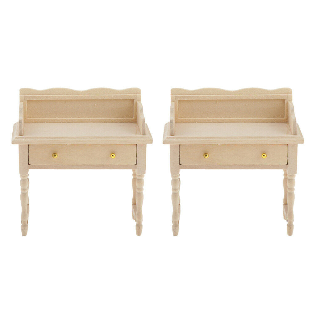 Set of 2 1:12 Wooden Desk Table Dressing Table for Bedroom Furniture Kits