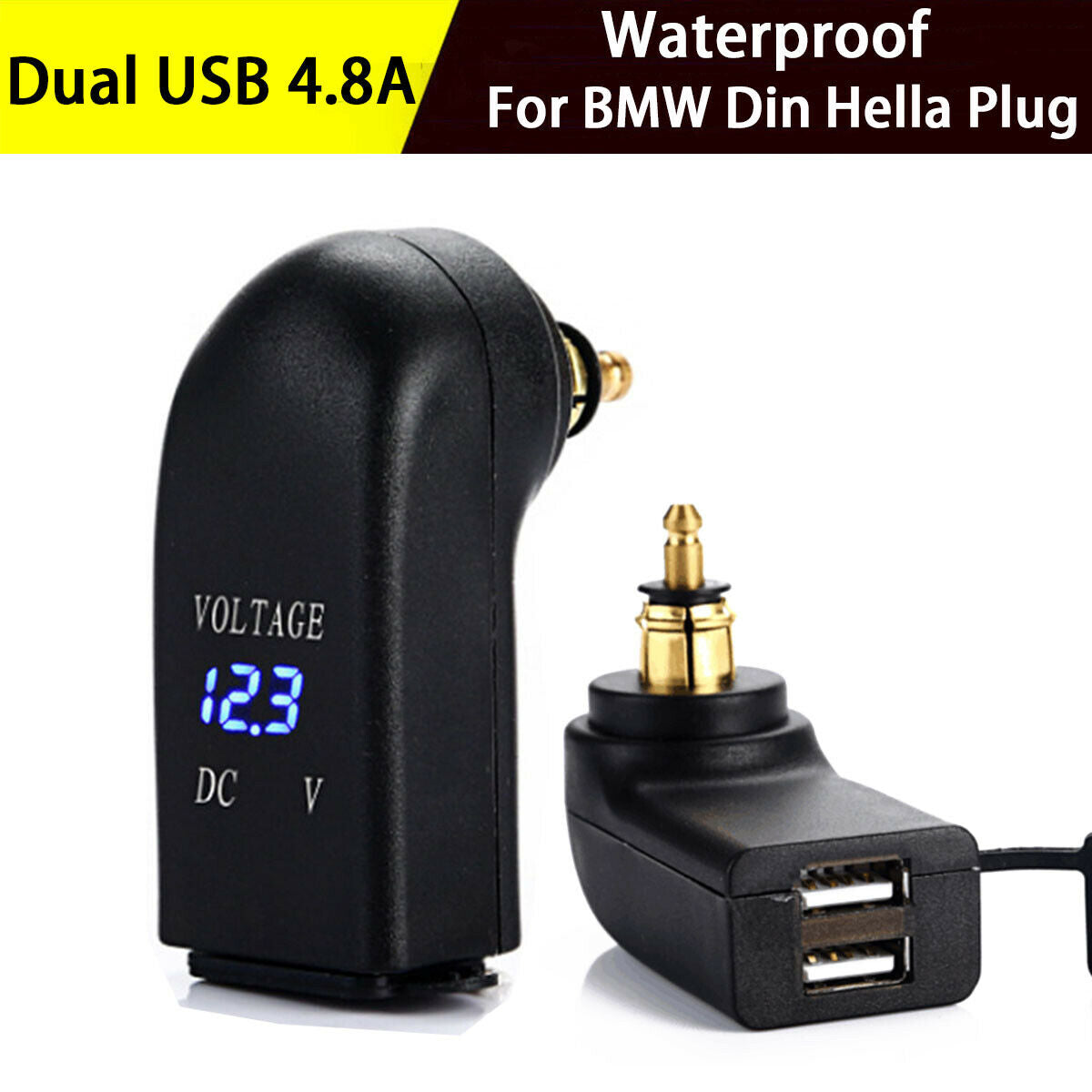 Waterproof Motorcycle Bike USB 4.8A Charger With LED Digital Voltmeter For BMW