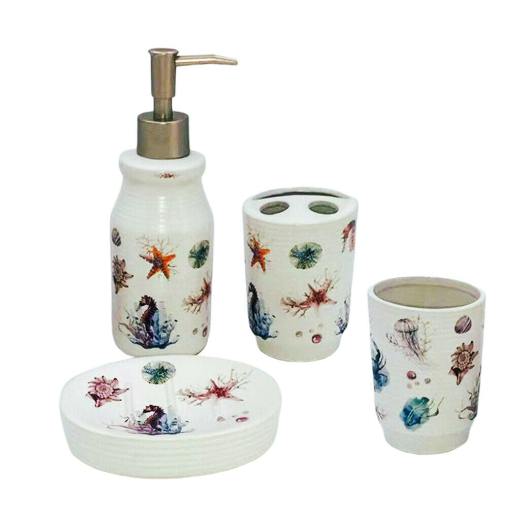 4 Pieces Bathroom Accessory Toothbrush Holder Undersea World Decor Gift