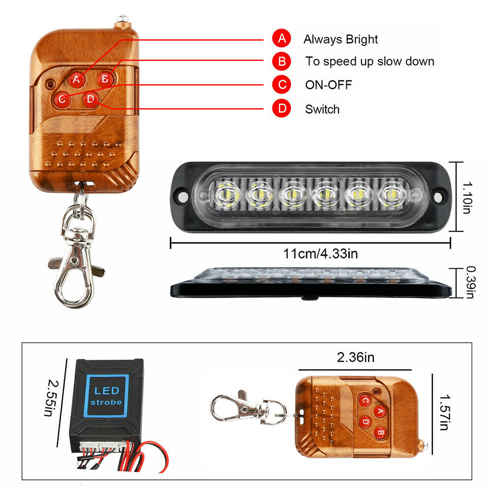 4 6LED Car Truck Emergency Lamps Hazard Flash Strobe Warning Lights Amber/White