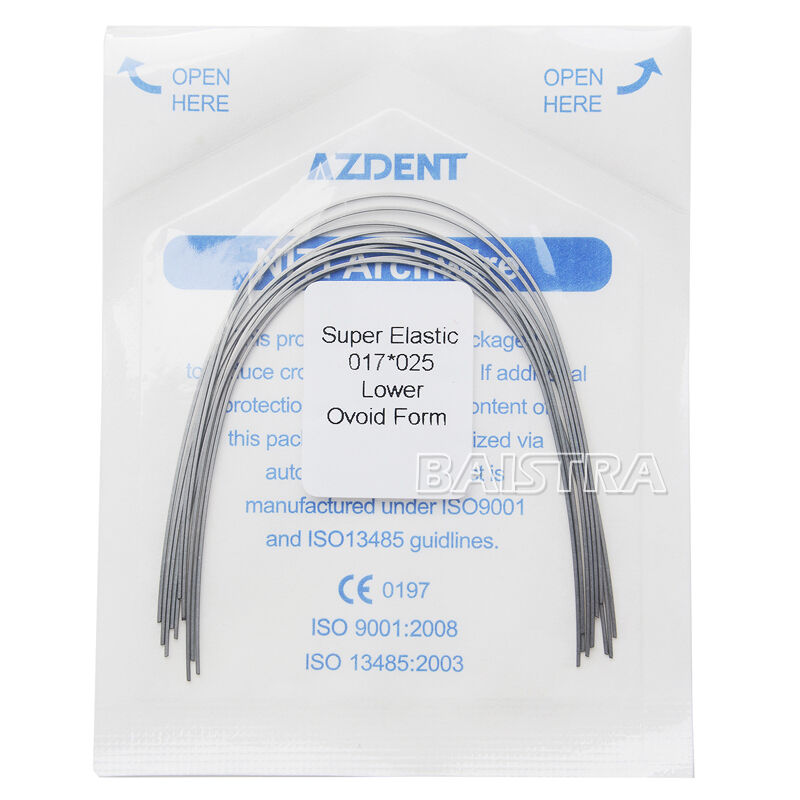 100X AZDental Super Elastic Niti Rectangular Arch Wires 17X25 Lower Ovoid Form