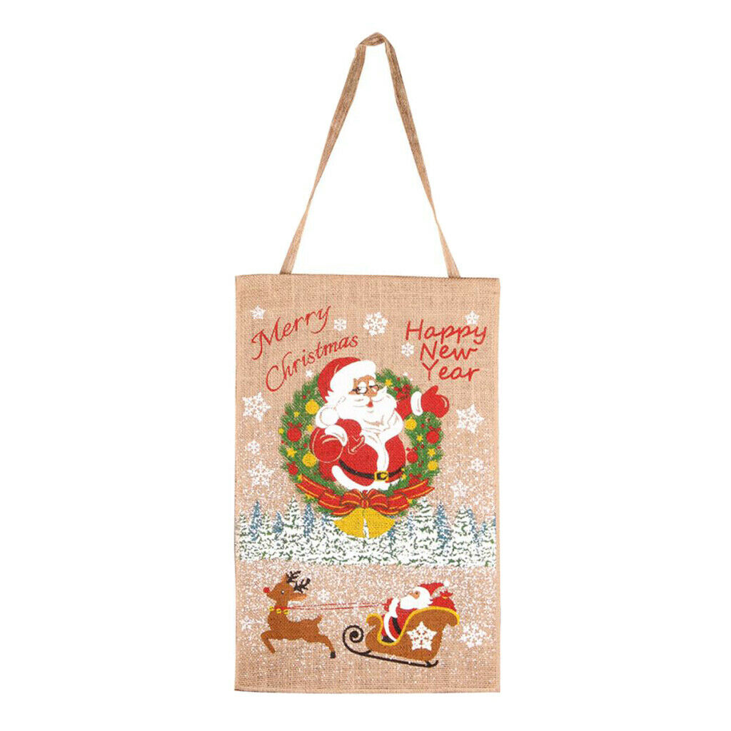 Christmas Santa Elk Linen Flag Hanging Flag Banner Christmas Home Wall Decor