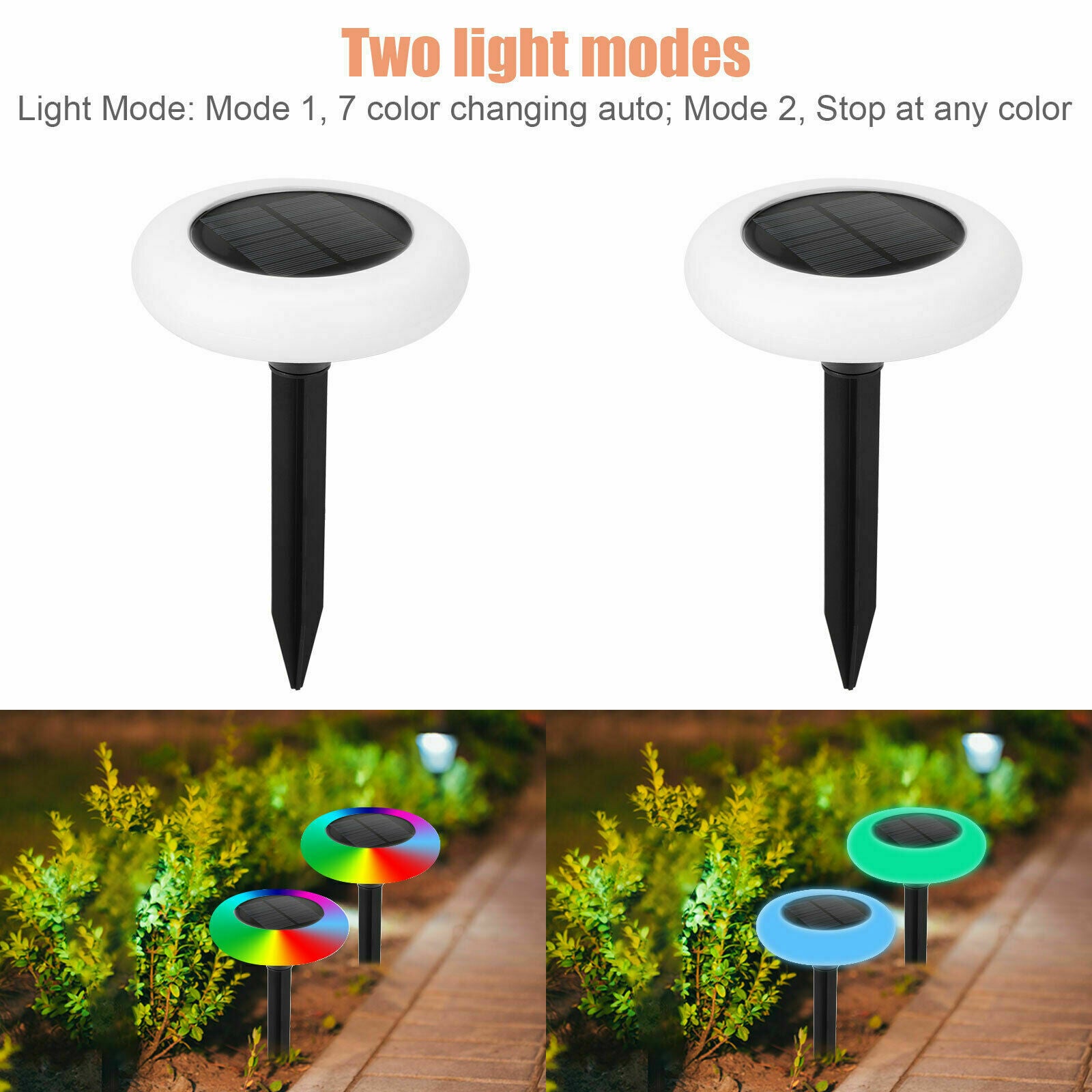 2PCS Solar LED Light Waterproof Lawn Lamp Yard Lanscape Color Changing Outdoor