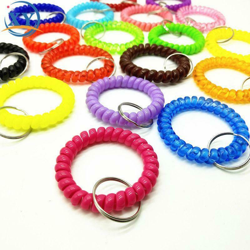 5Pcs Mixed Wrist Coil Keychains Stretch Wristband Key Ring For Gym Pool ID Badge