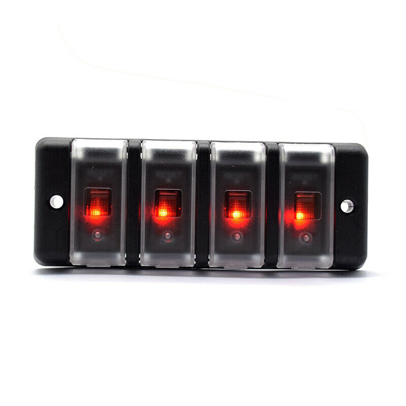 4 Gang 12V-24V Car RV Trailer Marine Boat Waterproof Toggle Switch Panel Red LED