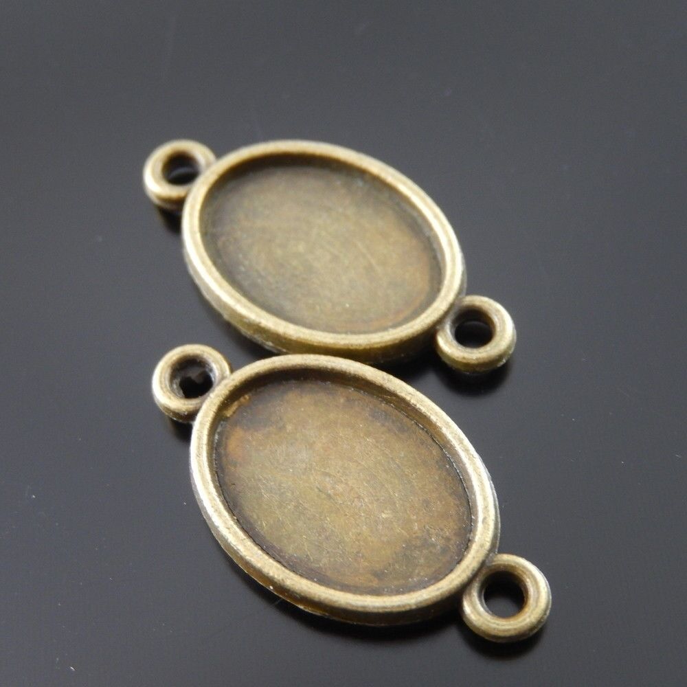 35 pcs Retro Bronze Oval Bezel Setting 14x10mm Pendant Tray Jewelry Connector